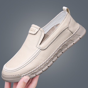Mocassins pour hommes en cuir véritable, bout rond, à enfiler, respirants, chaussures décontractées d'automne - Product Image 1