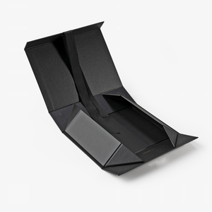 Boîte cadeau noire pliable de qualité supérieure avec ruban en gros-grain et nœud, boîte rigide magnétique de luxe avec logo en feuille d'aluminium bleue pour cosmétiques et cadeaux - Product Image 2