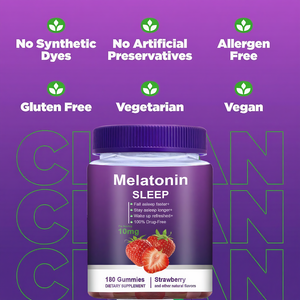 เมลาโทนินกัมมี่ 10 มก. ช่วยการนอนหลับสำหรับผู้ใหญ่ ผลิตภัณฑ์เสริมอาหารแบบ OEM รสสตรอว์เบอร์รี บรรจุ 180 เม็ด - Product Image 5