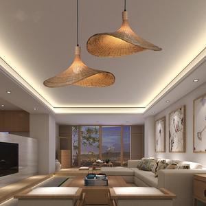 Lampadario Giapponese in Bambù per Sala da Tè, Lampada Artistica in Rattan del Sud-Est Asiatico <span class=keywords><strong>con</strong></span> Cappello di Paglia per Scale, Disponibile in Misure Medie - Product Image 5