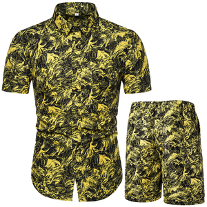 Ensemble de vêtements de plage pour hommes, <span class=keywords><strong>chemise</strong></span> à manches courtes et short imprimés, été <span class=keywords><strong>2022</strong></span>, 2 pièces - Product Image 1