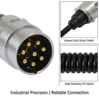 Câble d'alimentation robuste à 7 broches pour remorque de camion, fil de cuivre pur à ressort avec support métallique et connecteur de tuyau de frein à air