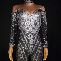 Body sexy à strass pour femme, combinaison une pièce moulante, imprimé, tenue de bal, de discothèque, nouveau modèle