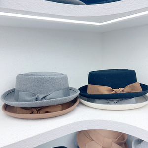 Nueva moda Retro M tamaño hombres Trilby Pork Pie sombrero Unisex lana fieltro Porkie Fedora vestido sombreros en 4 colores para fiestas - Product Image 3