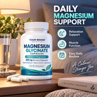 Capsules de glycinate de magnésium 100 mg 200 mg 300 mg Magnésium élémentaire Fabricant OEM ODM Marque privée