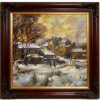 B&C ART Peinture à l'huile impressionniste de Claude Monet, personnalisée et peinte à la main, sur toile, paysage de coucher de soleil et de paysage enneigé, écologique, pour décoration intérieure