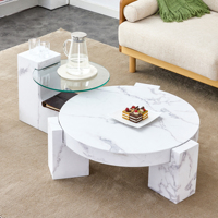 Table basse moderne en panneaux de bois, pieds en MDF, design séparable, plateau en verre double couche, mobilier écologique pour la maison