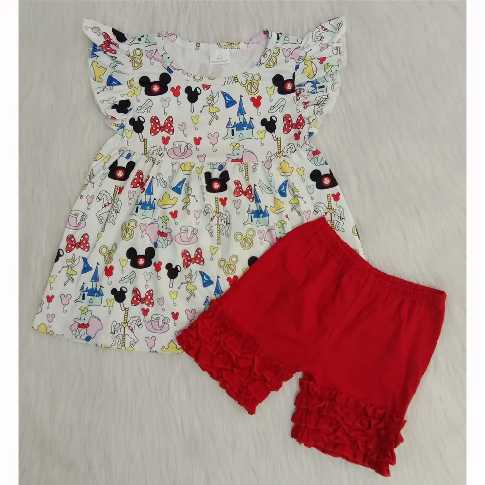 Vestiti dei bambini del bambino delle ragazze boutique di abiti per bambini insiemi dei vestiti di modo di estate flutter manica tunica bicchierini di design RTS TOTAL1