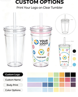 Gobelet de voyage réutilisable en Tritan avec couvercle transparent et paille, tasse à boisson en plastique, logo personnalisé, couleur personnalisée pour cadeau promotionnel