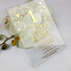 Invitations de mariage haut de gamme en acrylique transparent avec estampage à chaud doré et processus UV, conception de mise en page gratuite pour formes non standard - Product Image 2