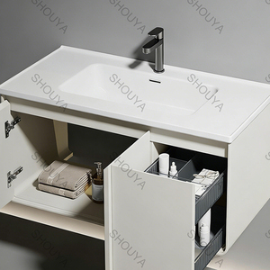Meuble-lavabo mural en contreplaqué pour <span class=keywords><strong>salle</strong></span> <span class=keywords><strong>de</strong></span> <span class=keywords><strong>bain</strong></span> avec vasque et <span class=keywords><strong>miroir</strong></span> LED – Vente en gros - Product Image 4