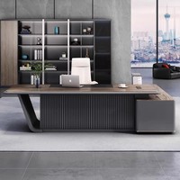 Bureau de direction modulaire en acier LED de luxe, mobilier de bureau commercial moderne haut de gamme, bureau de PDG léger avec panneaux en bois