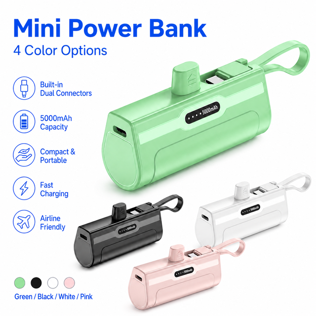 2 in 1 New 5000mAh Fast Charging Battery Pack Built in Cable and Metal Stand Emergency Charging Portable Mini Capsule Power Bank