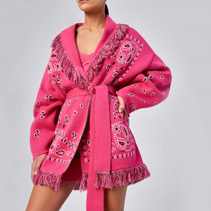 Cardigan Jacquard Lavorato a <span class=keywords><strong>Maglia</strong></span> da Donna Stile Retrò Taglie Forti, Giacca Spessa Oversize Invernale Y2k con <span class=keywords><strong>Frange</strong></span> - Product Image 1