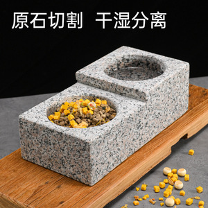 Stone Food Natural Stone Double Bowl Cat Food Bowl Water Bowl Pet Feeding Stable Non-Slip Design - Product Image 4