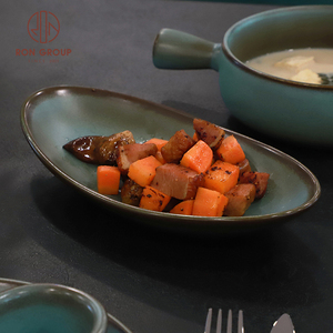 Vajilla <span class=keywords><strong>de</strong></span> cena ovalada <span class=keywords><strong>de</strong></span> cerámica verde gris elegante para platos pequeños <span class=keywords><strong>de</strong></span> restaurante, comidas gourmet caseras, <span class=keywords><strong>servicio</strong></span> <span class=keywords><strong>de</strong></span> banquete - Product Image 2
