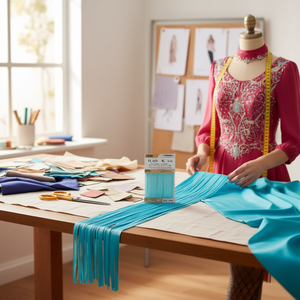 Nastro con frange Ilan 15 cm x 11,5 m blu cielo per decorazioni e artigianato - Product Image 2