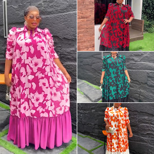 Vestidos de Talla Grande Modernos S10709 para Mujer, Vestido Casual de Gasa con Estampado Floral y Media Manga, Estilo Africano - Product Image 2