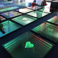 Dalles de sol LED 3D à effet miroir infini, panneaux en verre DMX, éclairage RGB pour discothèque, dalles de sol LED magnétiques pour mariage et fête