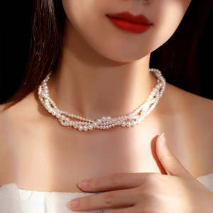 Collier chaîne en maille torsadée multicouche pour femme WENCHI, style vintage, avec perles d'eau douce naturelles, style français, 450g, fait main - Product Image 3