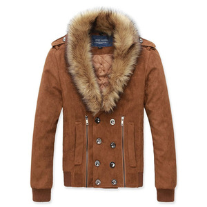 <span class=keywords><strong>Cappotto</strong></span> Invernale in Camoscio Marrone Stile Coreano con Grande Collo in Vera Pelliccia Chiusura Doppiopetto Imbottitura in Poliestere per <span class=keywords><strong>Uomo</strong></span> - Product Image 1