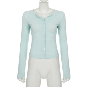 Solid <b>Lightweight</b> Textured Button Front Long Sleeve <b>Cardigan</b> Simple Versatile Slim Fit Casual Knit Cover Up Top for Women - Product Image 6