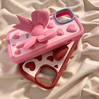 Coque de téléphone rose coeur arc support 3D Silicone housse de protection souple pour iPhone 16/15 Pro Max/14/13/12