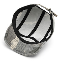 Gorra de 5 Paneles de Lona Camuflada Lavada, Visera Corta Plana, Hebilla Metálica, Correa Ajustable, Estilo Vintage, Camuflaje Desgastado, Unisex, para Camping