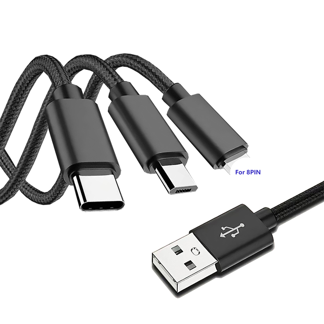 Nylon Multi 3 in 1 Charging Cable Multiple USB Cord Nylon Braided Charger Cable for iPhone Type C Micro USB Cable