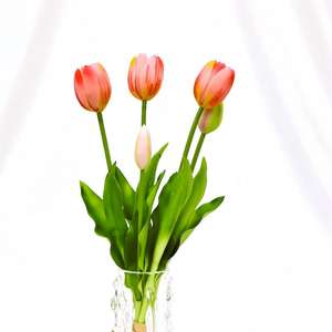Nouvelle Arrivée 2026 – Fleurs de tulipes artificielles « Real Touch » 40 cm en caoutchouc souple, blanches et roses, pour la décoration de la maison et de mariages - Product Image 6