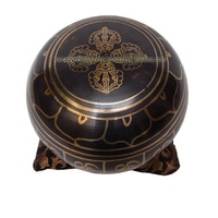 Cuenco tibetano de latón con patrón Om, mazo y cojín, estilo budista, para relajación profunda, sanación y yoga, origen India, precio competitivo