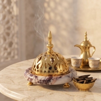 Brûleur à Bakhoor en marbre doré de luxe, style arabe, porte-encens multicolores et tailles variées, décoration de table pour la maison et le bureau, cadeau pour le Ramadan et l'Aïd
