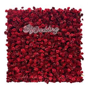 Dinding Bunga Mawar Merah Bersemangat untuk Foto Booth Pernikahan, Dinding Bunga Buatan - Product Image 1