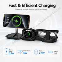 Chargeur sans fil pliable 3 en 1, petit chargeur sans fil magnétique pliable 3 en 1, support 3 en 1 pour appareil Apple pour Rayban Meta