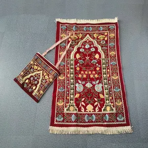 Luxury Arabic Ramadan Islamic Madina Foldable Travel Portable Pocket Muslim Prayer Rug Mat With Bag Muslim