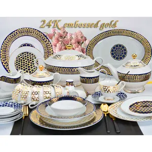 Conjunto de jantar de porcelana, 98 peças, rts, moderno, luxo, casa de jantar, com 24k, decoração de ouro puro, utensílios de jantar