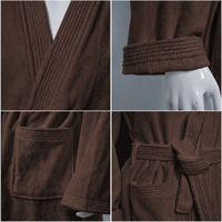 Robe kimono unisexe à col, double face, marron, confortable et épaisse, pour la douche et les voyages, robe de chambre à manches longues pour couple