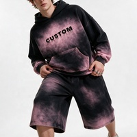 Ensemble survêtement streetwear pour homme : sweat à capuche oversize délavé à l'acide et pantalon cargo large avec poches à rivets