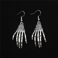 Gothique Halloween Fantôme Griffe Collier Boucles D'oreilles Femmes Antique Argent Squelette Crâne Main Pendentif Collier Boucles D'oreilles Ensembles de Bijoux