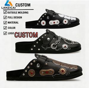 Mules de Cuero para Hombre Estilo Punk Urbano Oscuro, Zapatos con Cadena Metálica y Remaches, Sandalias con Hebilla, Pantuflas y Mules con Logotipo Personalizado - Product Image 1