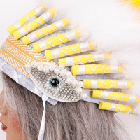 Tocado de Plumas de Avestruz Estilo Tribal con Cuentas y Decoración de Piel, Accesorio para Disfraces de Halloween, Carnaval y Fiestas de Disfraces