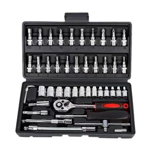 Set di Chiavi a Bussola da 46 Pezzi, Kit di Riparazione <span class=keywords><strong>Auto</strong></span>, Chiave a Cricchetto 1/4, Set di Chiavi in Valigetta di Plastica, Attrezzi per Riparazioni Domestiche - Product Image 3