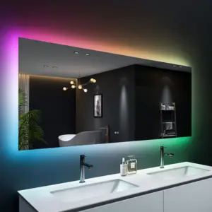 김서림 방지 디밍이 가능한 메모리 기능을 갖춘 새로운 RGB 다채로운 LED 라이트 미러 벽걸이 백라이트 스마트 욕실 미러