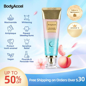 BodyAccel Spray Dental Blanqueador para Higiene Bucal, Venta al por Mayor para Mujeres, con Niacinamida, Vegano, Sin Flúor, Sabor Melocotón y Menta, Antiplaca, Fresco - Product Image 1