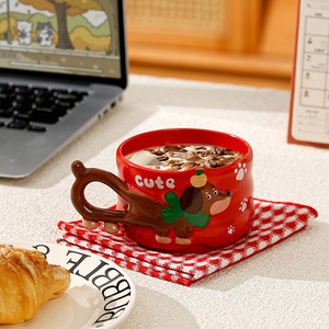 Taza de cerámica con forma de <span class=keywords><strong>cachorro</strong></span> de Dachshund, apilable, con asa, con aroma a manzana, para agua doméstica, ideal para Navidad. - Product Image 2