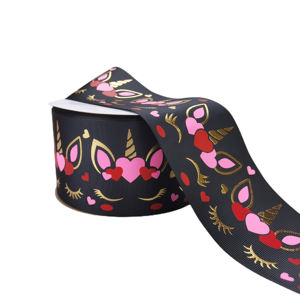 <span class=keywords><strong>Ruban</strong></span> gros-grain imprimé licorne et cœur - Accents dorés pour nœuds de cheveux DIY et emballage cadeau, loisirs créatifs pour enfants et fournitures de fête - Product Image 4