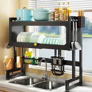 Estante de almacenamiento para fregadero de puerta de armario, almacenamiento de platos de encimera con cocina, estante multifuncional para lavar platos, escurridor de platos - Product Image 2