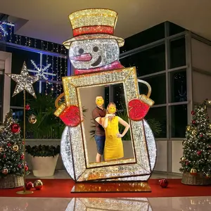 Low Voltage 24V Customized 10 Feet 3D Large Snowman Motif Lights Sculpture Interactive Photo Op Christmas Decoration Outdoor