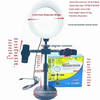 Support de diffusion en direct portable pour téléphone double avec clip de bureau, lumière annulaire LED rétractable de 6 pouces pour selfie beauté