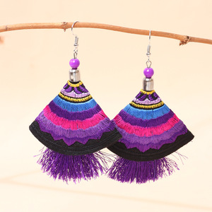 Hand Embroidered Ethnic Style Tassel <b>Earrings</b> With Floral Design For Women Party Drop <b>Earrings</b> Stainless Steel <b>Hook</b> SX360 - Product Image 4